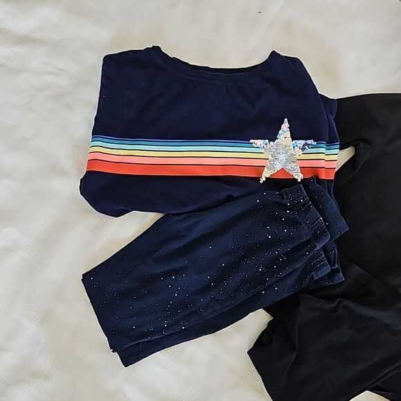 Gap Girl's Bundle Of 6 Pieces T-shirt & Pants Navy Blue/ Red 7- 8 Years Old - Picture 15 of 16